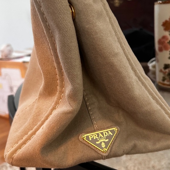 Authentic Prada Canvas Logo Tote Bag – Beige / Off-White - Picture 9 of 16